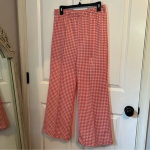 Vintage 1970s Polyester Bell Bottom Pants‎ Orange & White Wide Leg Size 13/14
